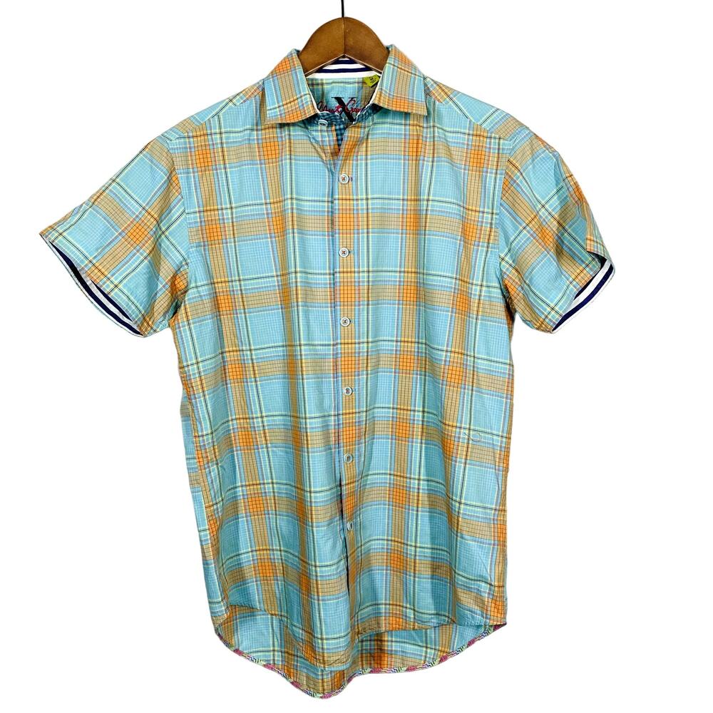 Robert Graham Short Sleeve Button Up Shirt Plaid Casual Contrast - M